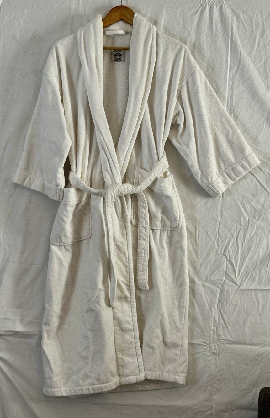 ANICHINI Luxury Heavy Cotton Terry Robe White XL Below Knee Pockets Belted